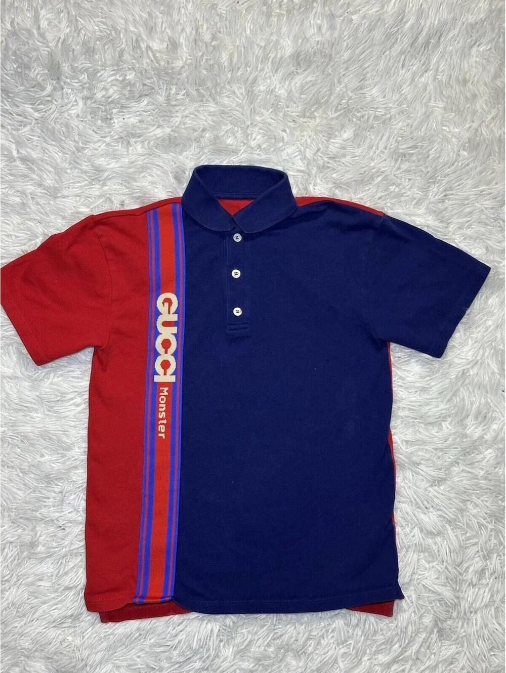 Gucci Monster Kids Size 8 Polo Shirt Navy Red Stripe Boys Size 8 READ*